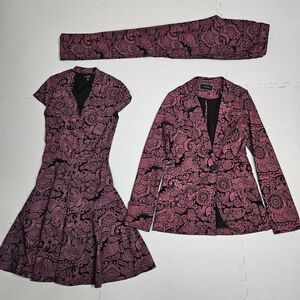 Pink and Black Paisley Dress and Blazer Set